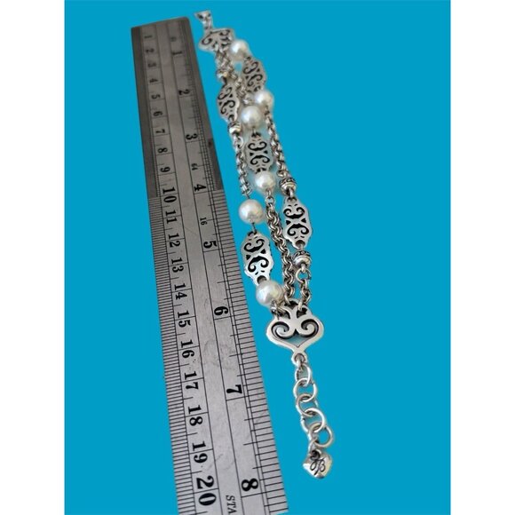 Brighton Geneva Pearl Triple Strand Link Bracelet with Faux Pearls - Picture 4 of 6